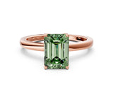 Rose gold Fancy Green Emerald Cut Diamond Solitaire Ring with Thin Band and Prong Setting_12