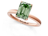 Rose gold Fancy Green Emerald Cut Diamond Solitaire Ring with Thin Band and Prong Setting_13