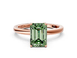 Rose gold Fancy Green Emerald Cut Diamond Solitaire Ring with Thin Band and Prong Setting_24