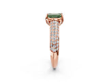 Rose gold Fancy Green Emerald Cut Diamond Solitaire Ring with Three-Row Pavé Band and Four-Prong Setting_39