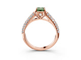 Rose gold Fancy Green Emerald Cut Diamond Solitaire Ring with Three-Row Pavé Band and Four-Prong Setting_40