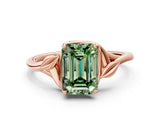 Rose gold Fancy Green Emerald Cut Diamond Solitaire Ring with Twist Band and Four-Prong Setting_74