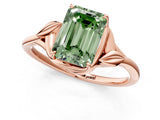 Rose gold Fancy Green Emerald Cut Diamond Solitaire Ring with Twist Band and Four-Prong Setting_75
