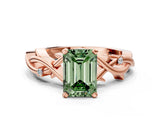 Rose gold Fancy Green Emerald Cut Diamond Solitaire Ring with Twisted Band and Prong Setting_239