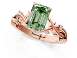 Rose gold Fancy Green Emerald Cut Diamond Solitaire Ring with Twisted Band and Prong Setting_240
