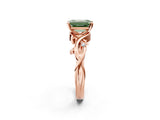 Rose gold Fancy Green Emerald Cut Diamond Solitaire Ring with Twisted Band and Prong Setting_241