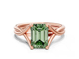 Rose gold Fancy Green Emerald Cut Diamond Solitaire Twist Band Prong Setting Ring_55