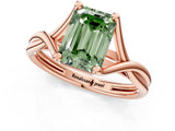 Rose gold Fancy Green Emerald Cut Diamond Solitaire Twist Band Prong Setting Ring_56