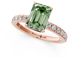 Rose gold Fancy Green Emerald  Cut Diamond Solitaire with Pave Band and Four-Prong Setting 1