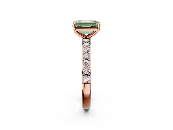 Rose Gold Emerald Cut Solitaire Engagement Ring Setting for Fancy Green Center with Round Pave Band