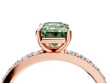 Rose gold Fancy Green Emerald  Cut Diamond Solitaire with Pave Band and Four-Prong Setting 4