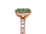 Rose gold Fancy Green Emerald  Cut Diamond Solitaire with Pave Band and Four-Prong Setting 5