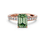 Rose gold Fancy Green Emerald  Cut Diamond Solitaire with Pave Band and Four-Prong Setting