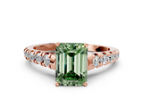 Rose gold Fancy Green Emerald  Cut Diamond Solitaire with Pave Band and Four-Prong Setting_119