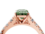 Rose gold Fancy Green Emerald  Cut Diamond Solitaire with Pave Band and Four-Prong Setting_123