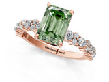Rose gold Fancy Green Emerald Cut Diamond Solitaire with Side Stones, Pave Band, Four-Prong Setting_79