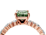 Rose gold Fancy Green Emerald Cut Diamond Solitaire with Side Stones, Pave Band, Four-Prong Setting_82