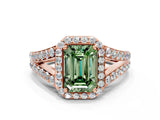 Rose gold Fancy Green Emerald Cut Diamond Split Shank Halo Ring with Four-Prong Setting_75