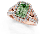 Rose gold Fancy Green Emerald Cut Diamond Split Shank Halo Ring with Four-Prong Setting_76