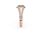 Rose gold Fancy Green Emerald Cut Diamond Split Shank Halo Ring with Four-Prong Setting_77