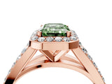 Rose gold Fancy Green Emerald Cut Diamond Split Shank Halo Ring with Four-Prong Setting_79