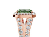 Rose gold Fancy Green Emerald Cut Diamond Split Shank Halo Ring with Four-Prong Setting_80