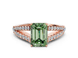 Rose gold Fancy Green Emerald Cut Diamond Split Shank Pavé Engagement Ring with Four-Prong Setting_74