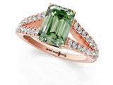 Rose gold Fancy Green Emerald Cut Diamond Split Shank Pavé Engagement Ring with Four-Prong Setting_75