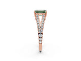 Rose gold Fancy Green Emerald Cut Diamond Split Shank Pavé Engagement Ring with Four-Prong Setting_76