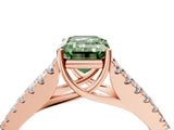 Rose gold Fancy Green Emerald Cut Diamond Split Shank Pavé Engagement Ring with Four-Prong Setting_78