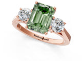 Rose gold Fancy Green Emerald Cut Diamond Three-Stone Engagement Ring with Prong Setting and Pavé Band_1