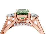 Rose gold Fancy Green Emerald Cut Diamond Three-Stone Engagement Ring with Prong Setting and Pavé Band_4