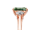 Rose gold Fancy Green Emerald Cut Diamond Three-Stone Engagement Ring with Prong Setting and Pavé Band_5