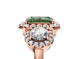 Rose gold Fancy Green Emerald Cut Diamond Three-Stone Halo Ring with Prong Setting and Pavé Accents_5