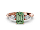 Rose gold Fancy Green Emerald Cut Diamond Three-Stone Ring with Pear Side Stones and Four-Prong Setting_60