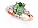 Rose gold Fancy Green Emerald Cut Diamond Three-Stone Ring with Pear Side Stones and Four-Prong Setting_61