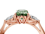 Rose gold Fancy Green Emerald Cut Diamond Three-Stone Ring with Pear Side Stones and Four-Prong Setting_64