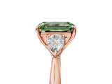 Rose gold Fancy Green Emerald Cut Diamond Three-Stone Ring with Pear Side Stones and Four-Prong Setting_65