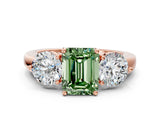 Rose gold Fancy Green Emerald Cut Diamond Three-Stone Ring with Prong Setting and Classic Band_109