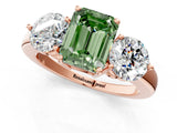 Rose gold Fancy Green Emerald Cut Diamond Three-Stone Ring with Prong Setting and Classic Band_110