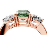 Rose gold Fancy Green Emerald Cut Diamond Three-Stone Ring with Prong Setting and Classic Band_113