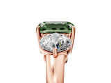 Rose gold Fancy Green Emerald Cut Diamond Three-Stone Ring with Prong Setting and Classic Band_114
