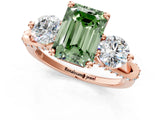 Rose gold Fancy Green Emerald Cut Diamond Three-Stone Ring with Prong Setting and Pavé Band_1