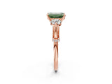 Rose gold Fancy Green Emerald Cut Diamond Three-Stone Ring with Prong Setting and Pavé Band_2