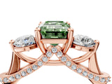 Rose gold Fancy Green Emerald Cut Diamond Three-Stone Ring with Prong Setting and Pavé Band_4