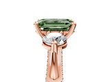 Rose gold Fancy Green Emerald Cut Diamond Three-Stone Ring with Prong Setting and Pavé Band_5