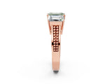 Rose gold Fancy Green Emerald Cut Diamond Three-Stone Ring with Prong Setting and Textured Band_2