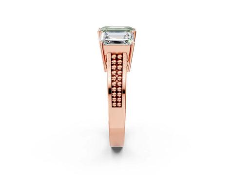 Rose gold Fancy Green Emerald Cut Diamond Three-Stone Ring with Prong Setting and Textured Band_2