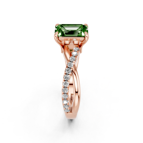 Rose gold Fancy Green Emerald  Cut Diamond Twist Band Solitaire with Prong Setting_4