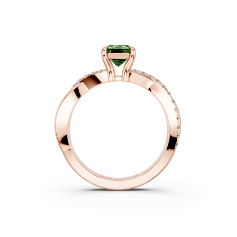 Rose gold Fancy Green Emerald  Cut Diamond Twist Band Solitaire with Prong Setting_5